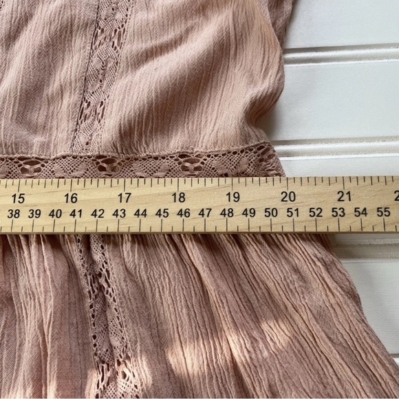 American Eagle Women's Boho Long Sleeve Blouse Blush Pink Lace Accent XL - Picture 6 of 7